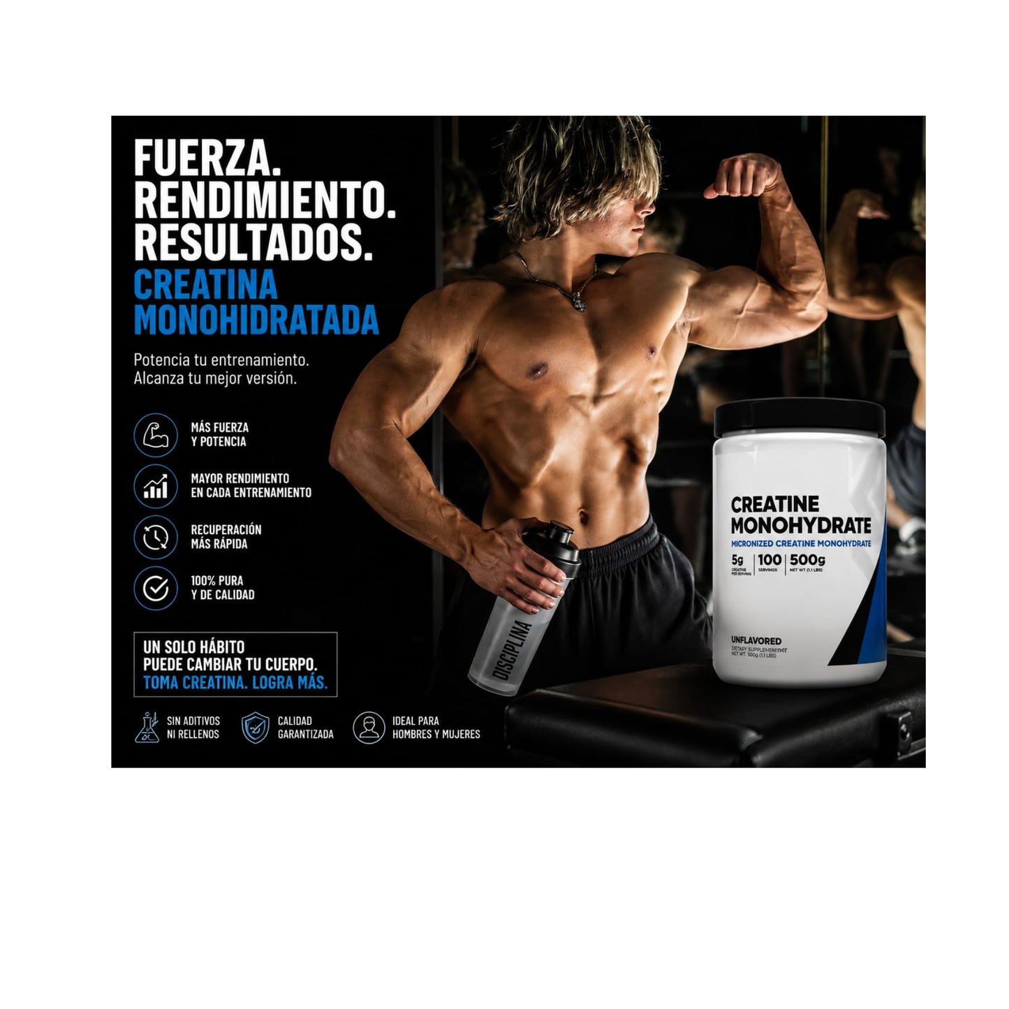 Creatina Monohidratada 100% pura para aumentar potencia