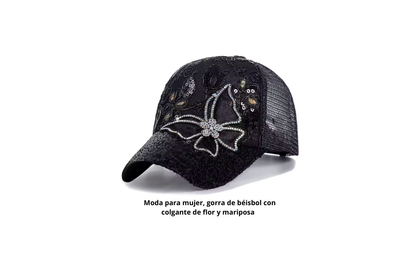 cap with butterfly and flower design