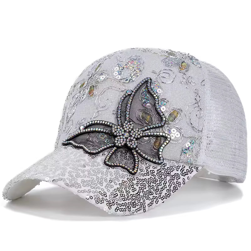 cap with butterfly and flower design