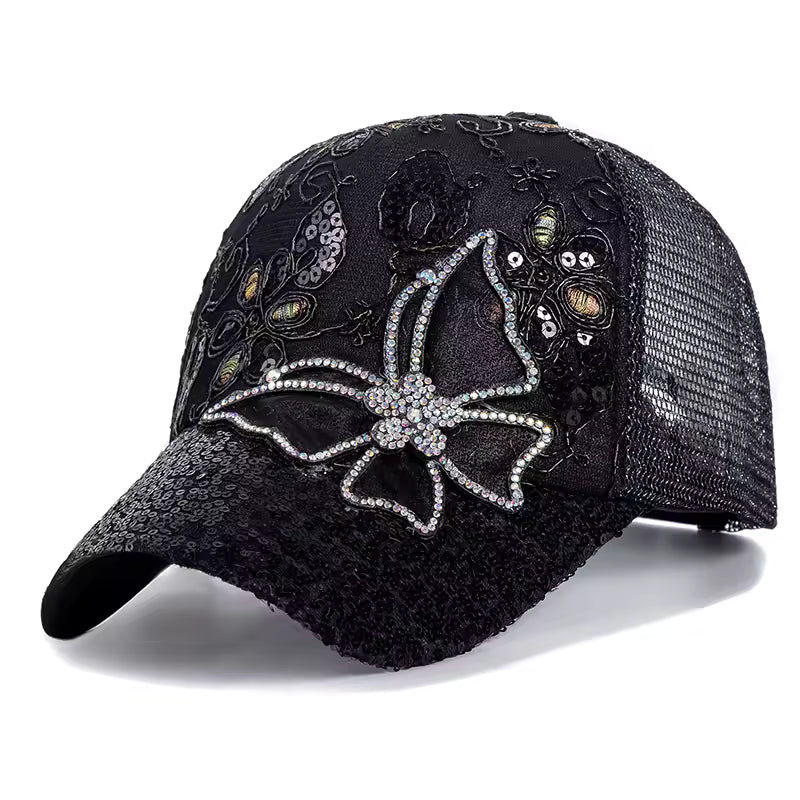 cap with butterfly and flower design