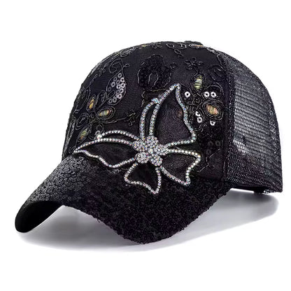 cap with butterfly and flower design