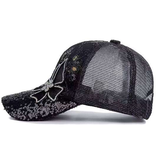 cap with butterfly and flower design