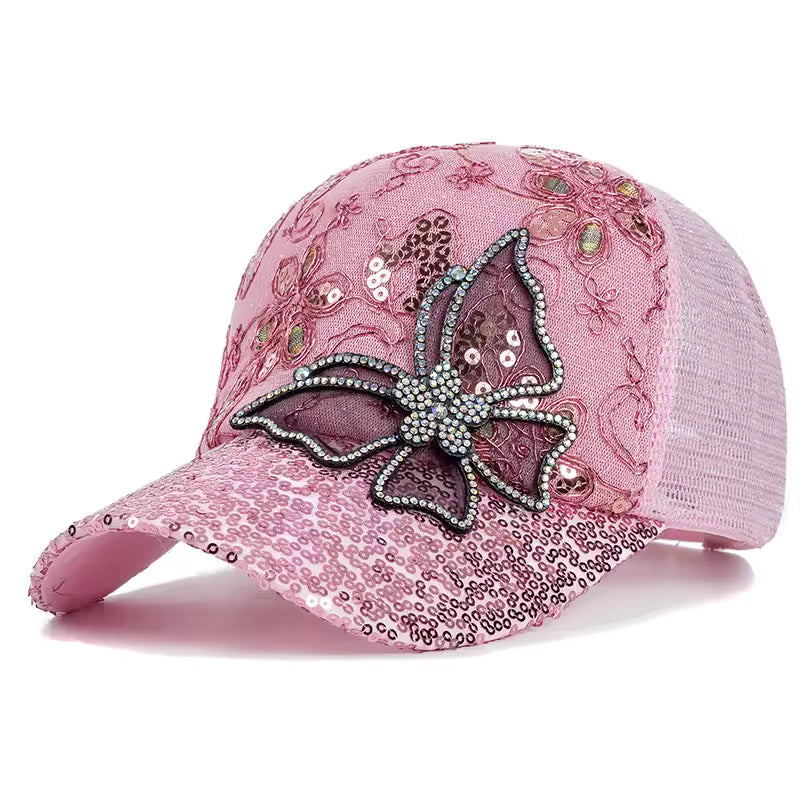 cap with butterfly and flower design