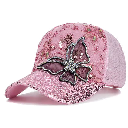 cap with butterfly and flower design